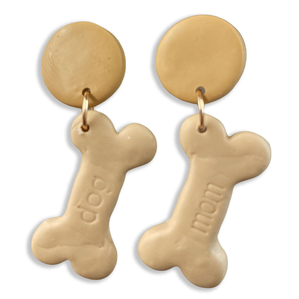 'Dog Mom' Treat Clay Dangle Earrings - Brown