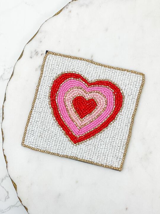 Multi Heart Seed Bead Coaster