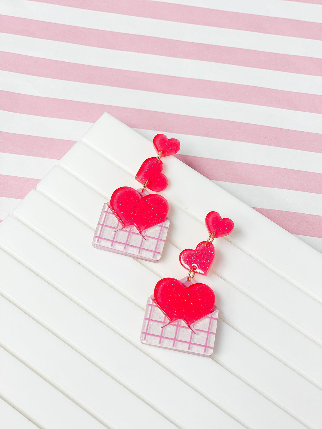 Love Note Heart Trio Dangle Earrings