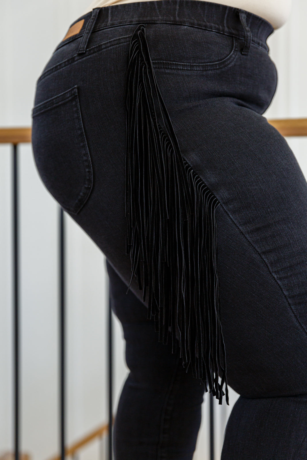 Hilary Side Fringe Skinny Jegging In Black by Judy Blue