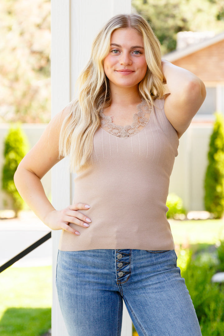 I Can Love You Better Lace Tank in Taupe