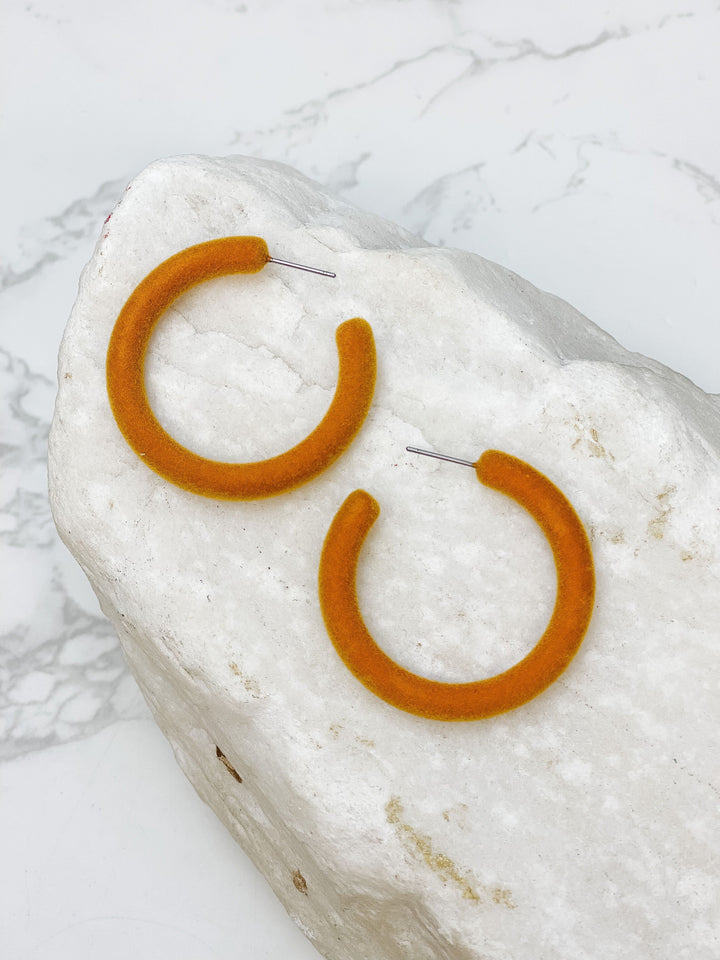 Velvet Hoop Earrings - Mustard