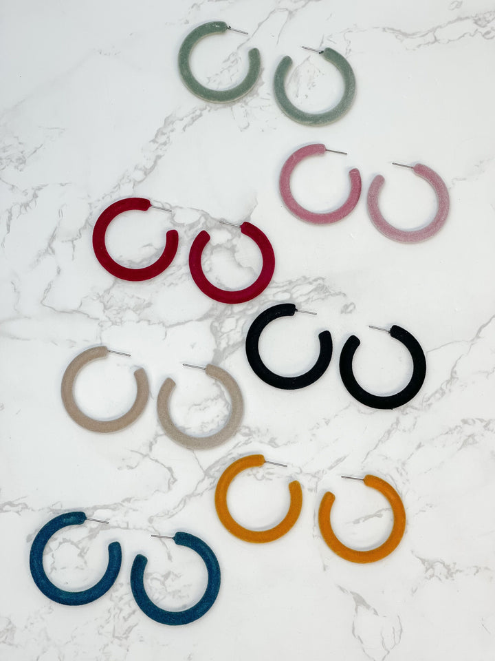 Velvet Hoop Earrings - Grey