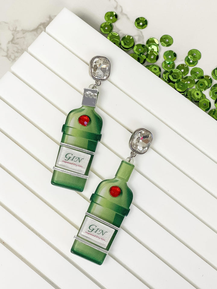 Gin Bottle Crystal Dangle Earrings