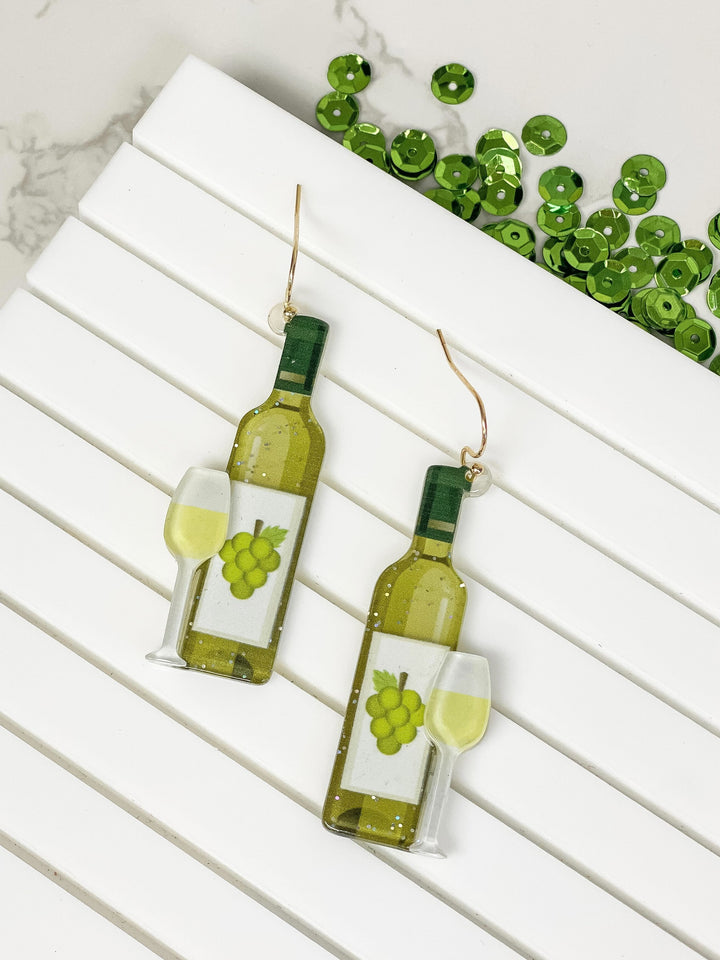 White Wine Bottle Dangle Earrings