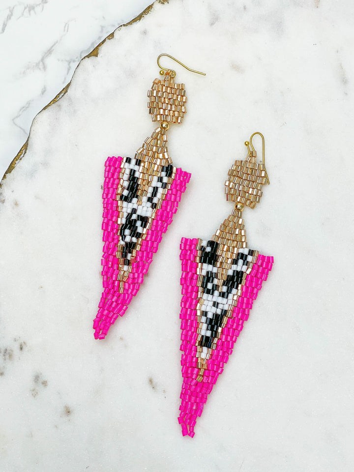 Triangle Art Deco Seed Bead Dangle Earrings