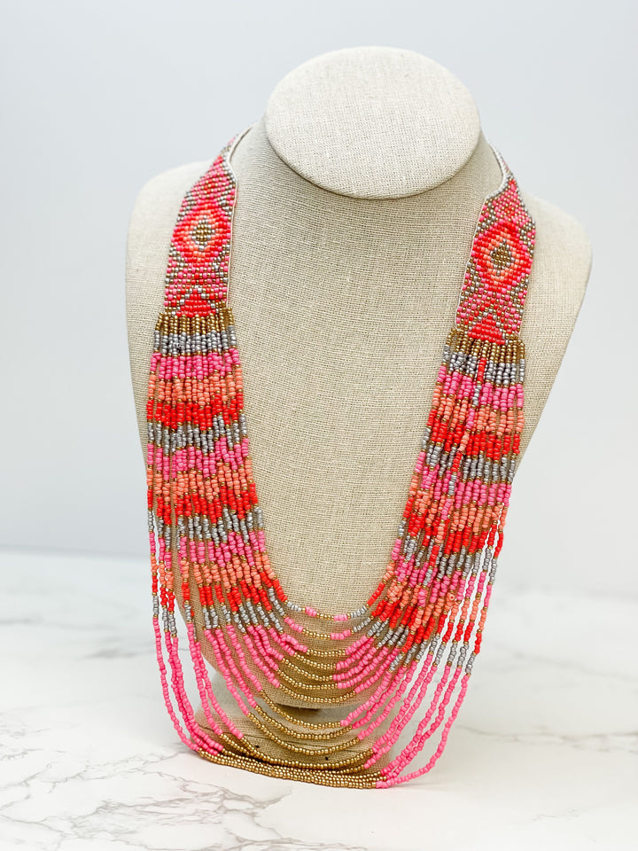 Serape Seed Bead Multistrand Necklace