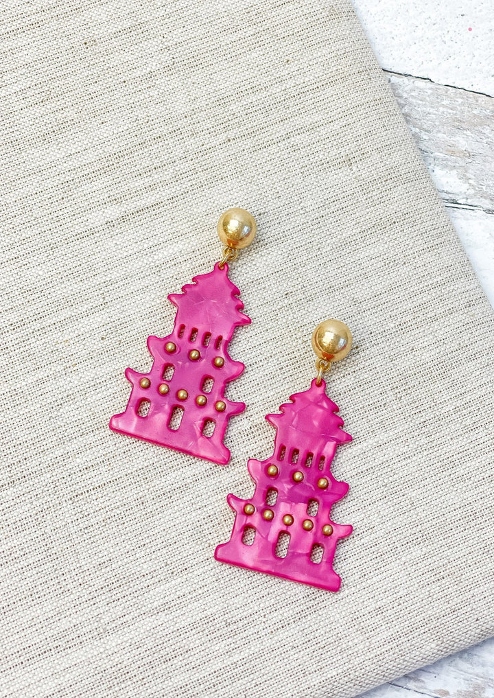 Fuchsia Gia Pagoda Resin Statement Earrings