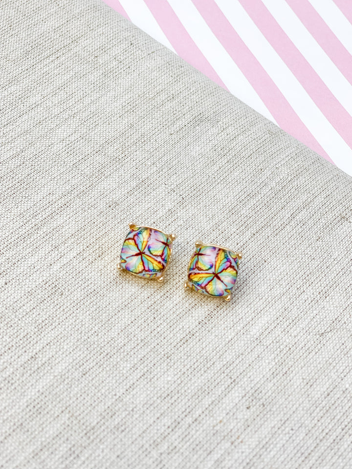 Butterfly Glass Stud Earrings - Multi