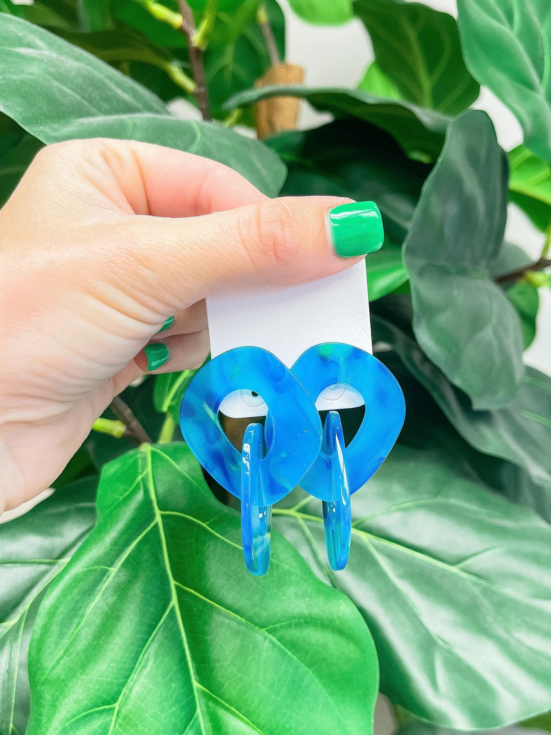 Marbled Linked Statement Dangle Earrings - Blue