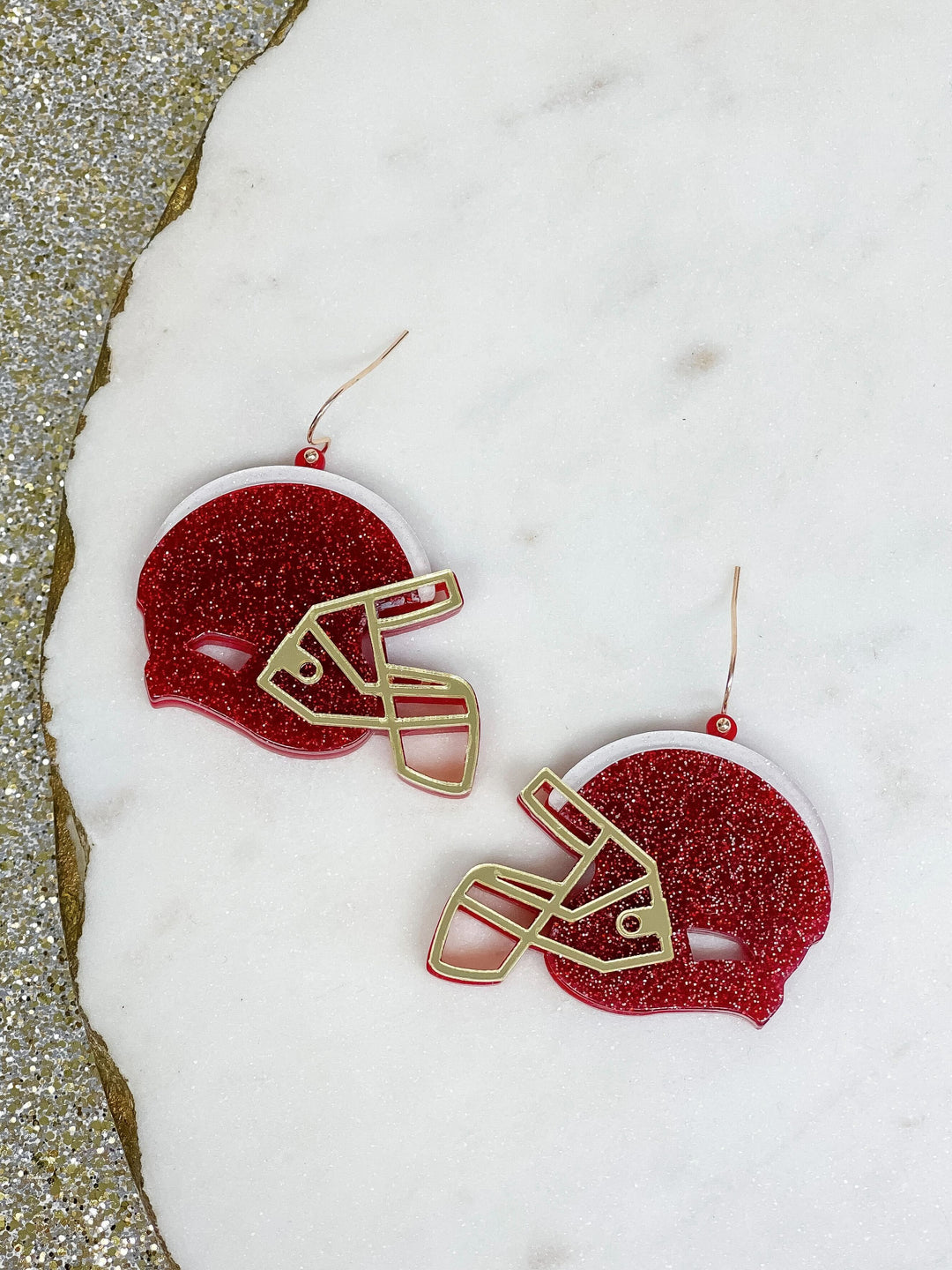 Glitter Football Helmet Dangle Earrings - Red