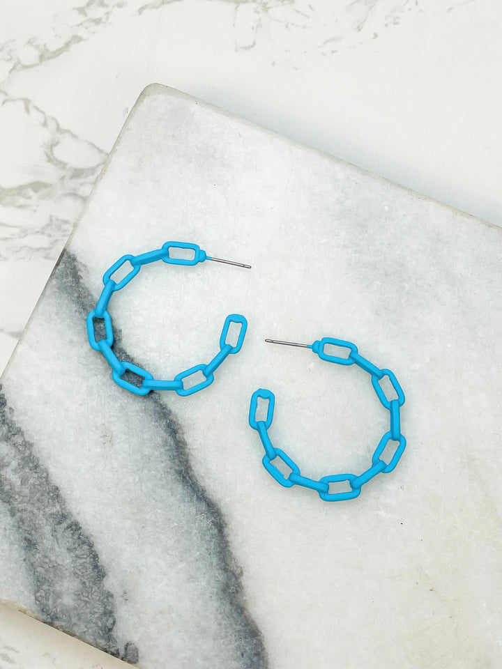 Neon Chainlink Hoop Earrings - Blue