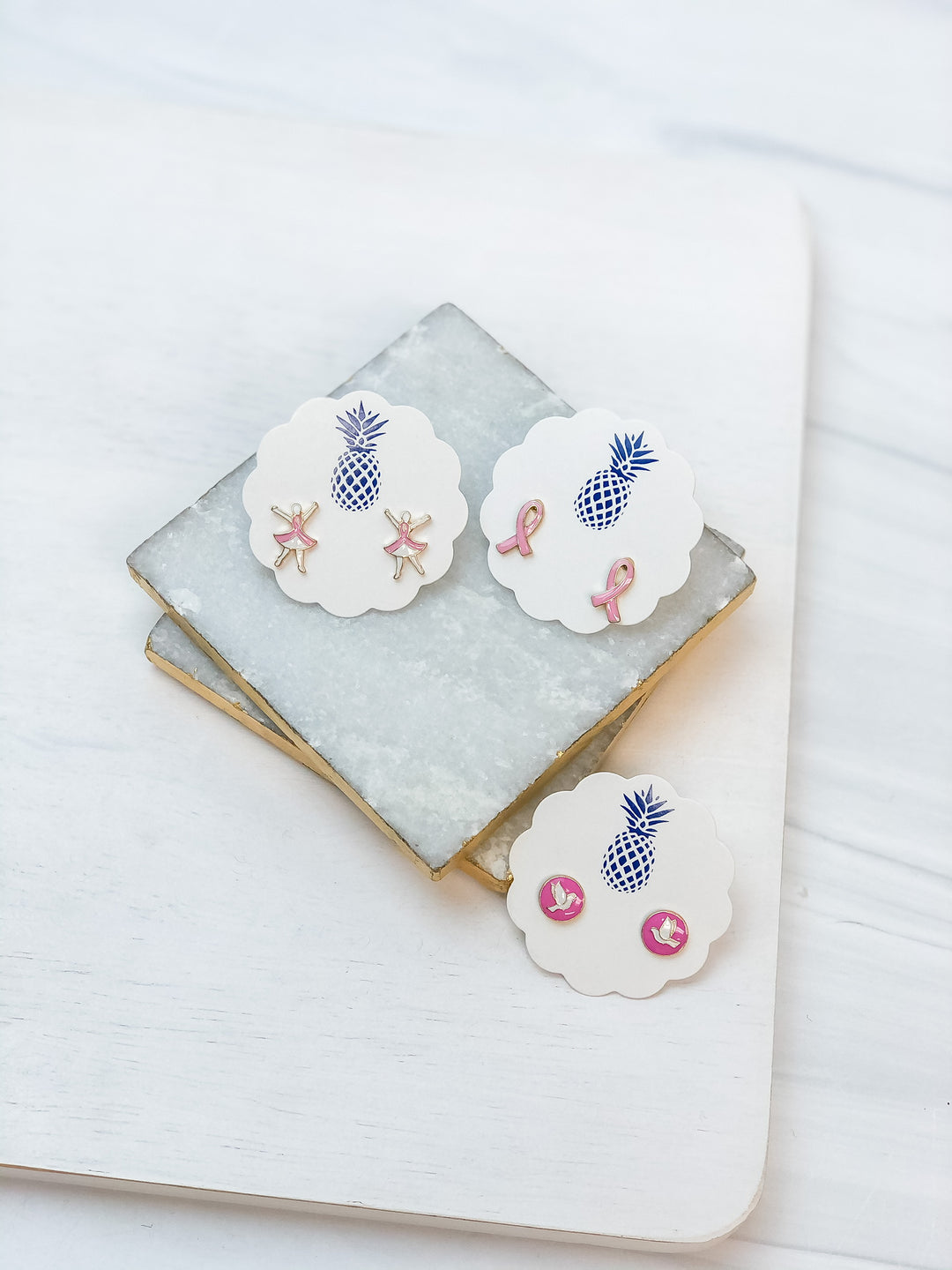 Pink/White Dove Enamel Signature Studs