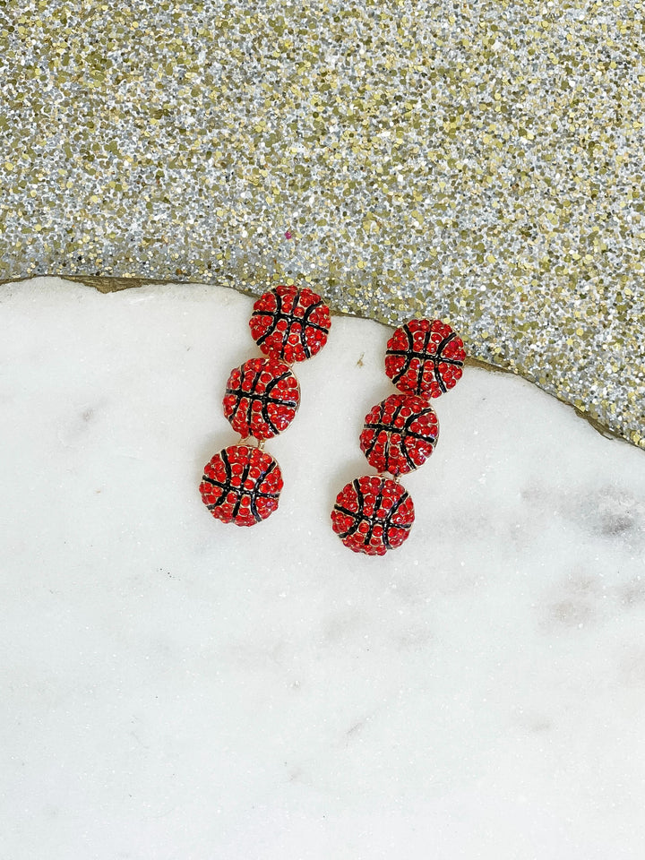 Sporty Rhinestone Trio Dangle Earrings - Basketball