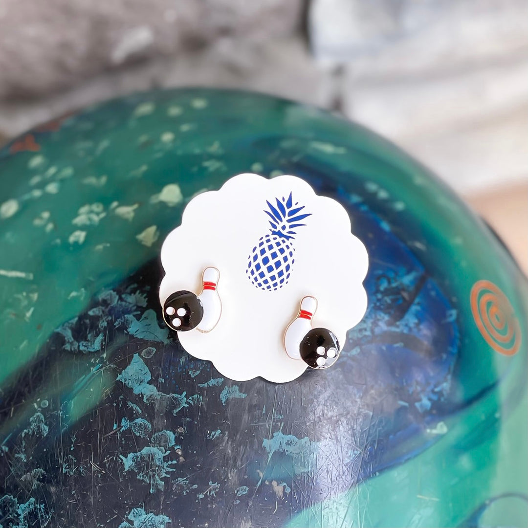 Bowling Signature Enamel Stud Earrings by Prep Obsessed