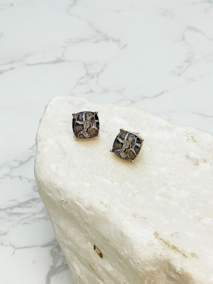 Snakeskin Glass Crystal Stud Earrings