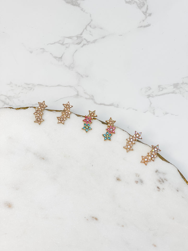 Glitzy Star Trio Drop Studs - Multi