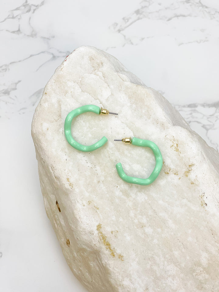 Enamel Coated Hoop Earrings - Green