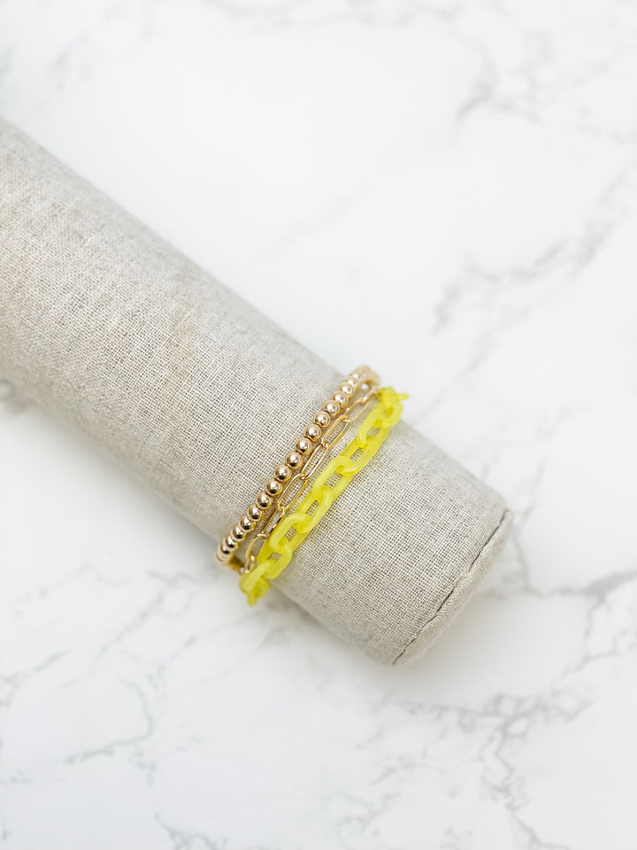 Gold Bead & Chunky Chain Layer Bracelet - Yellow