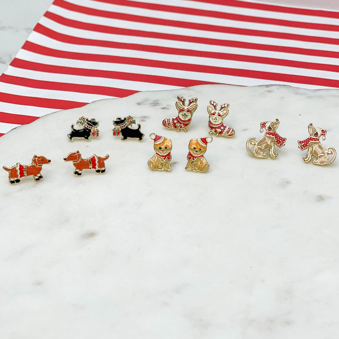 Christmas Dog Signature Enamel Stud Earrings