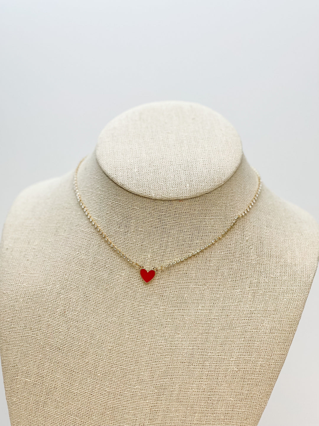 Glitzy Chain Heart Necklace - Red