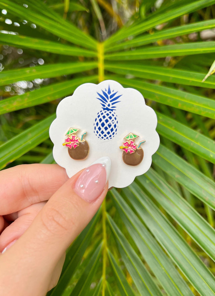 Coconut Drink Signature Enamel Studs by Prep Obsessed