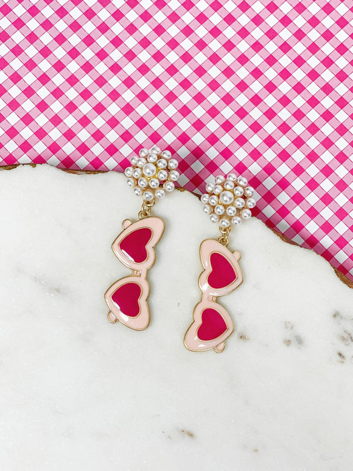 Valentine's Heart Sunnies Pearl Cluster Drop Earrings