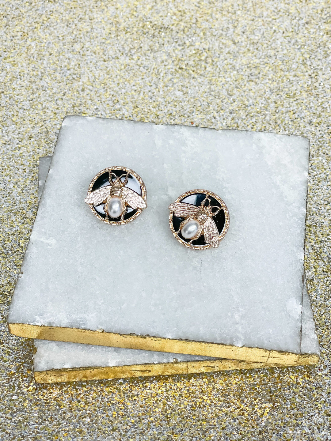 Pearl Bee Medallion Post Earrings