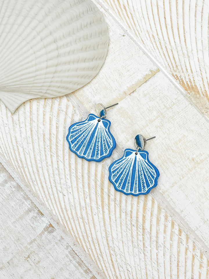 Seashell Wood Dangle Earrings