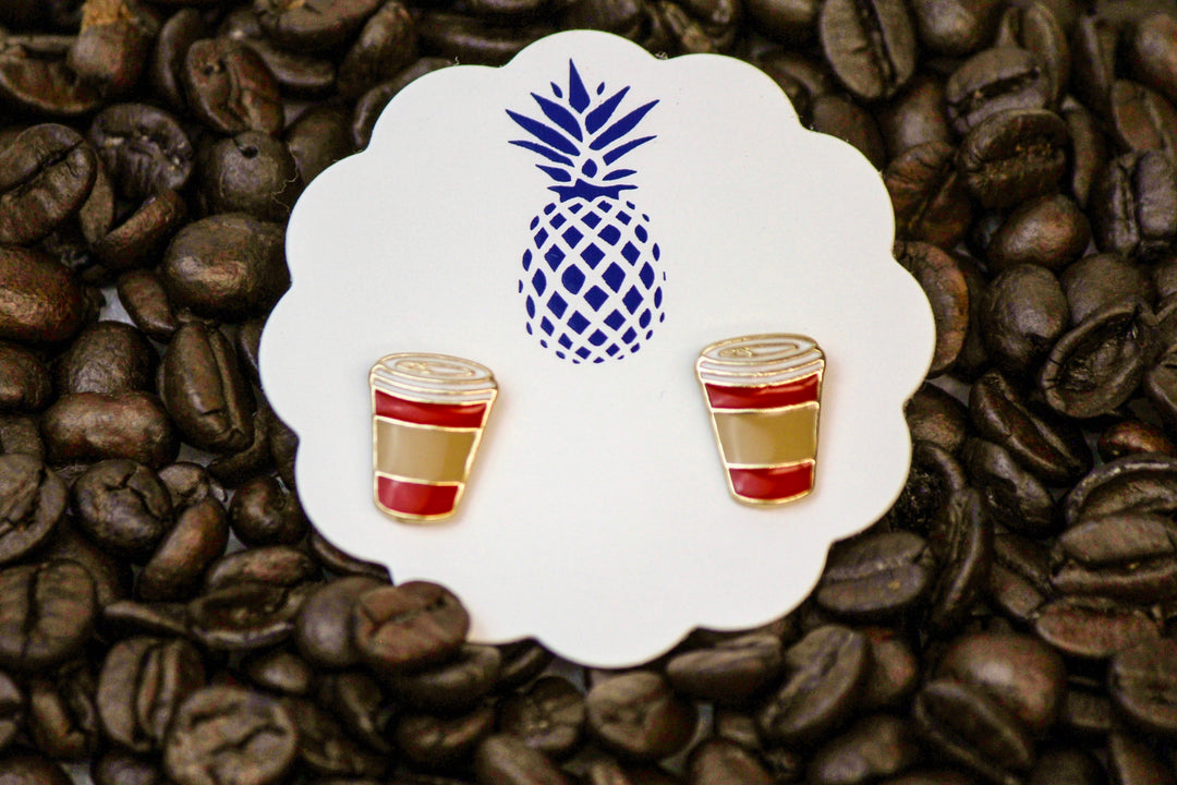 Red Coffee Cup Signature Enamel Studs by Prep Obsessed