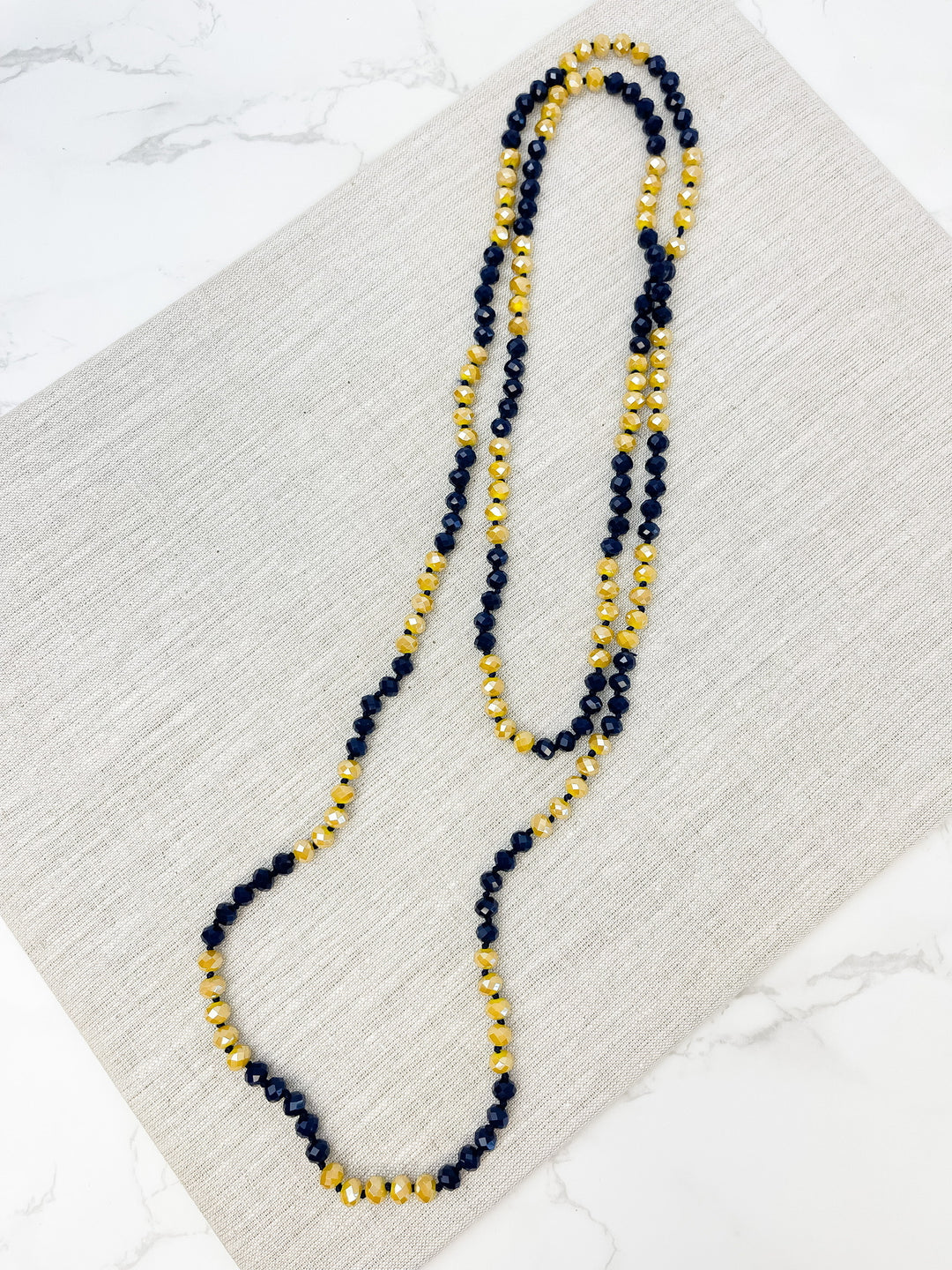 Endless Beaded Long Necklace - Navy Blue & Gold