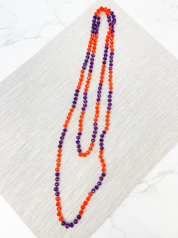 Endless Beaded Long Necklace - Orange & Purple