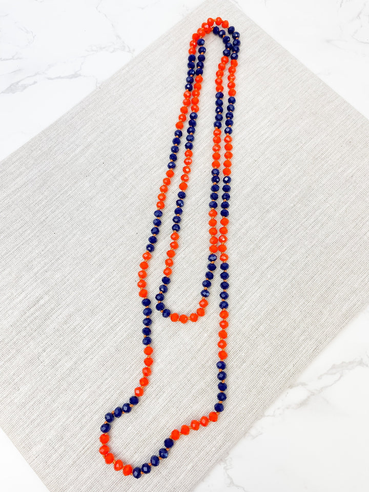 Endless Beaded Long Necklace - Orange & Blue