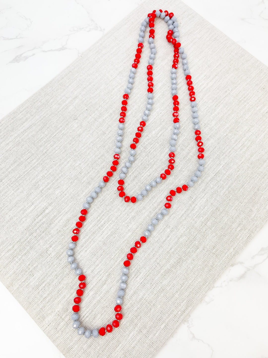 Endless Beaded Long Necklace - Red & Grey