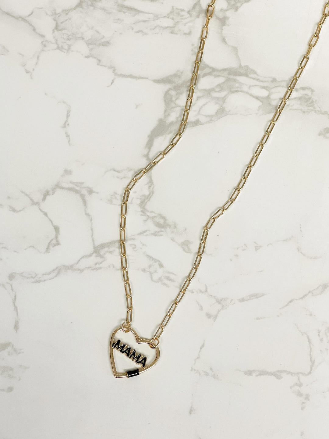 'Mama' Heart Lock Chainlink Necklace