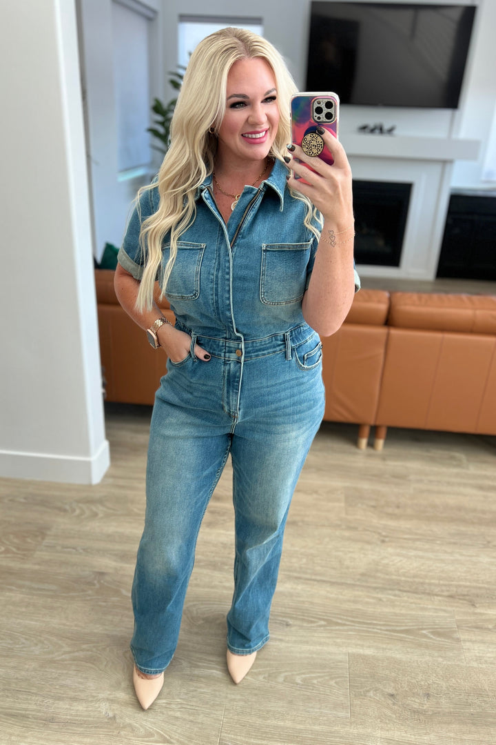 Sylvia Short Sleeve Denim Jumpsuit by Judy Blue