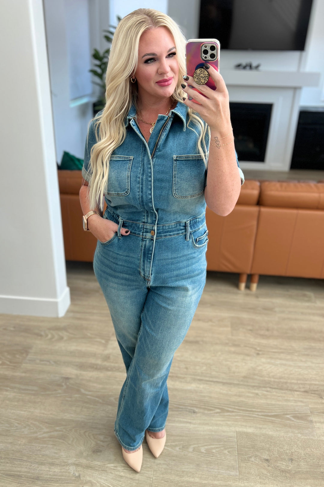 Sylvia Short Sleeve Denim Jumpsuit by Judy Blue