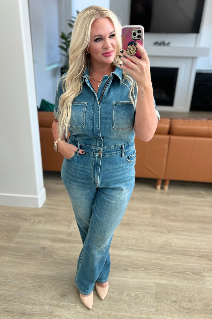 Sylvia Short Sleeve Denim Jumpsuit by Judy Blue