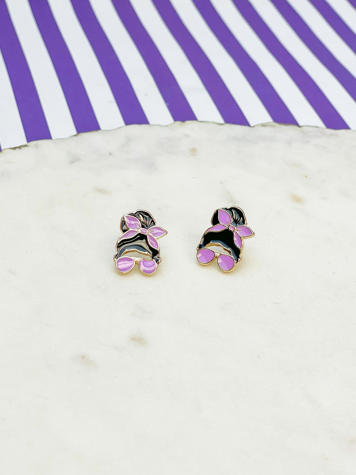 Messy Bun Enamel Stud Earrings - Purple