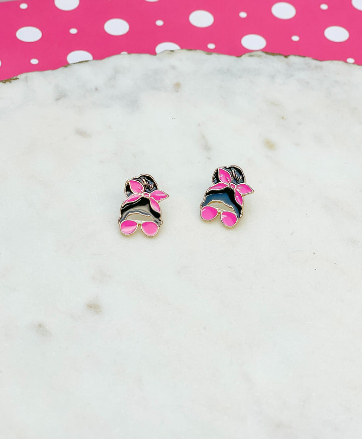 Messy Bun Enamel Stud Earrings - Pink