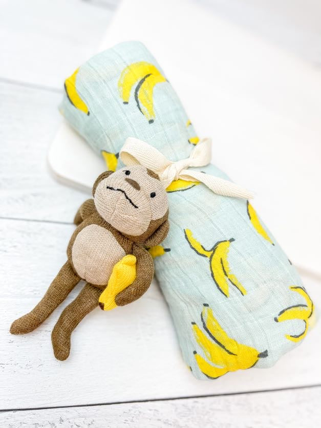 Monkey Swaddle & Rattle Set by Mud Pie