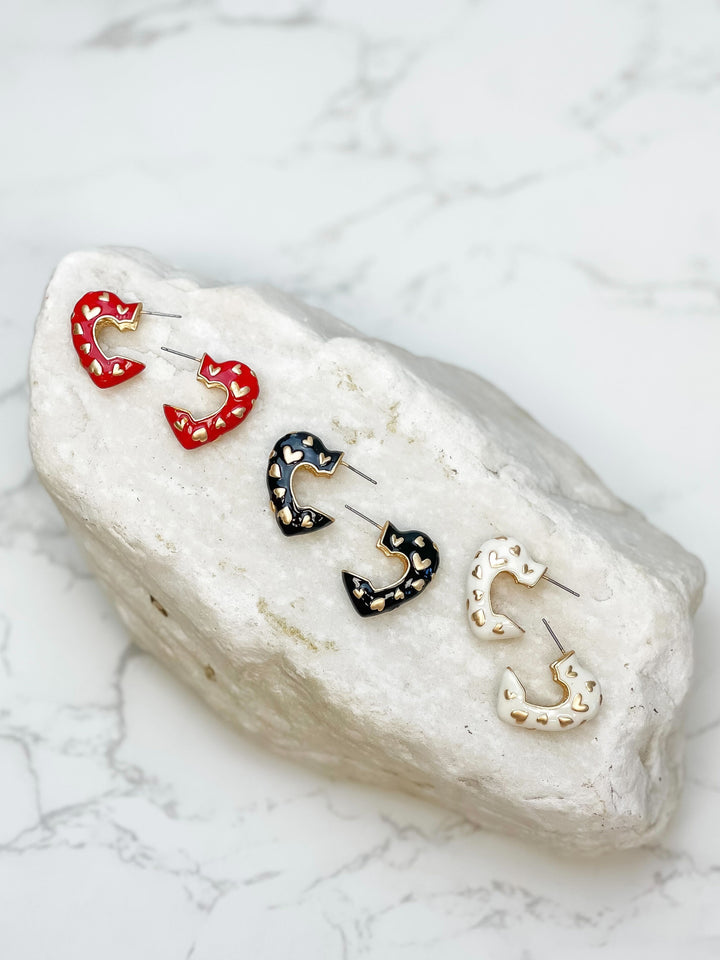 Enamel Heart Gold Mini Hoop Earrings - Ivory