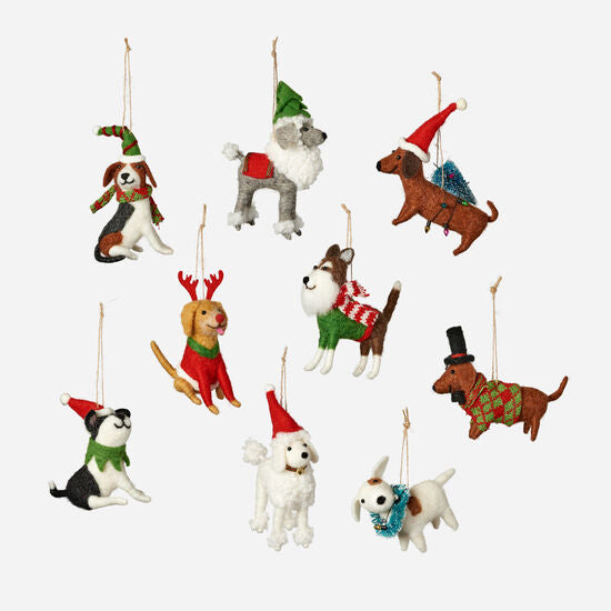 Wool Holiday Puppy Christmas Ornaments