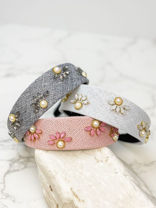 Pearl Flower Headband - Dark Gray