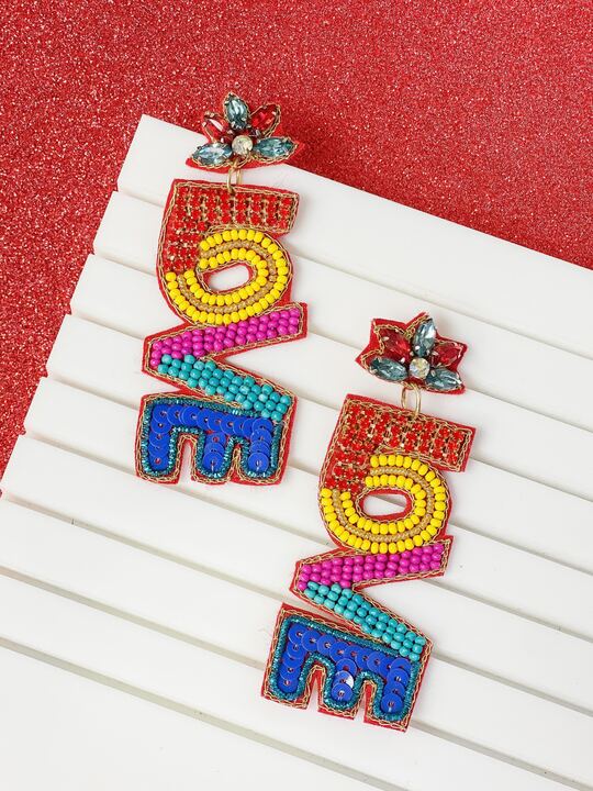 'Love' Rhinestone & Bead Statement Earrings