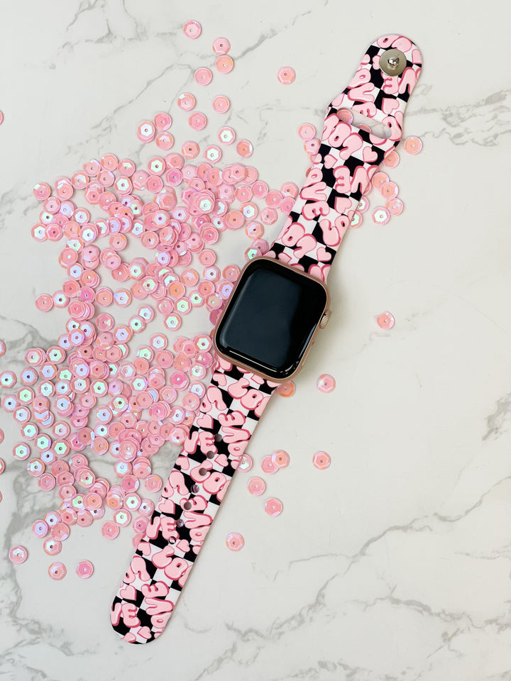 'LOVE' Checkered Print Silicone Smart Watch Band