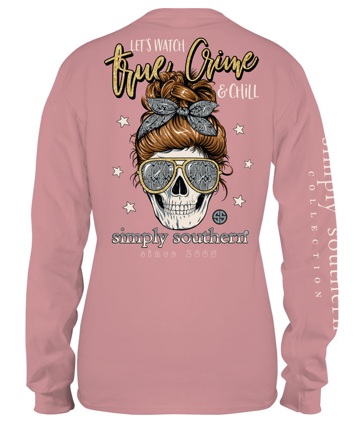 'Let's Watch True Crime & Chill' Messy Bun Long Sleeve Tee by Simply Southern