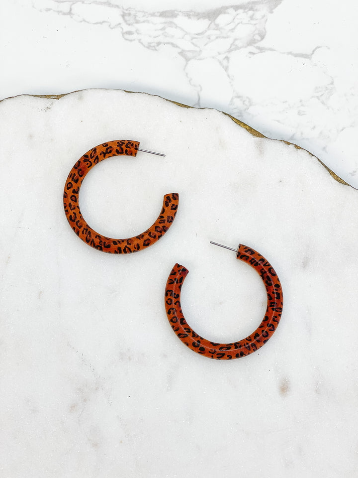 Levi Wood Leopard Hoops - Brown