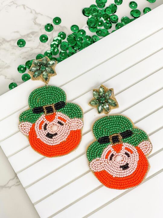 Lucky Leprechaun Beaded Dangle Earrings