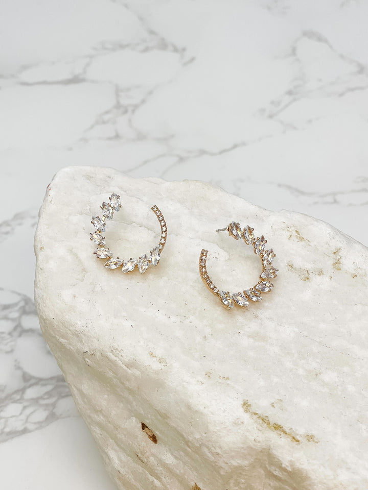 Glitzy Cubic Zirconia Hoop Earrings - Gold